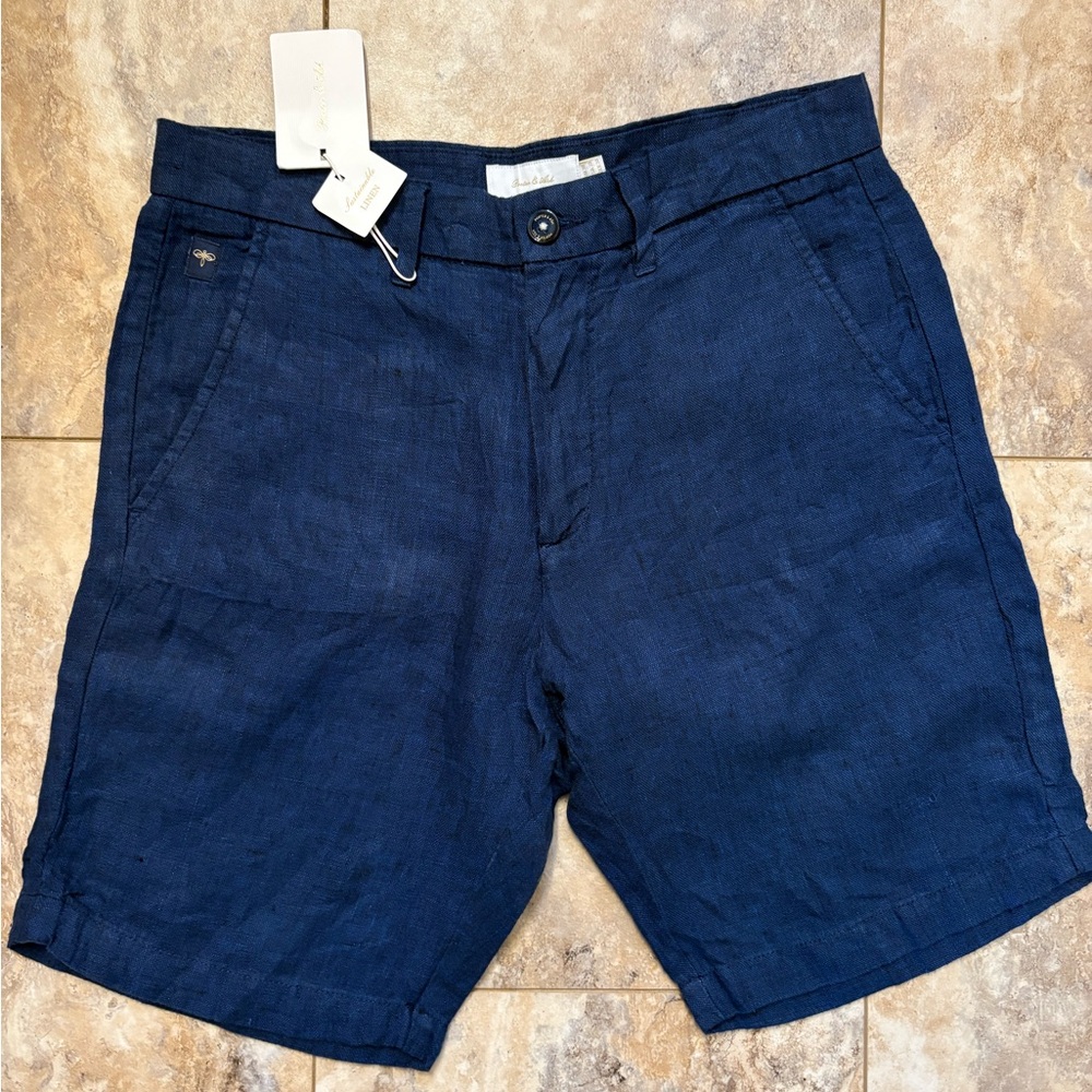 NWT Porter & Ash Luxury Essentials 100% Linen Blue Shorts Men's Size 30